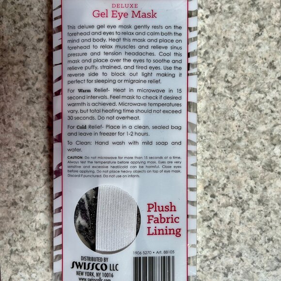 NEW Spa Bella Zebra Deluxe Gel Eye Mask warm or cold therapy stretchy strap - Picture 2 of 4